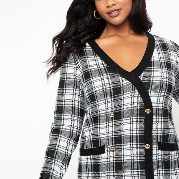 NWT ELOQUII PLUS SIZE Black & White Checkered Sweater Dress, Size 18/20 - Picture 4 of 7
